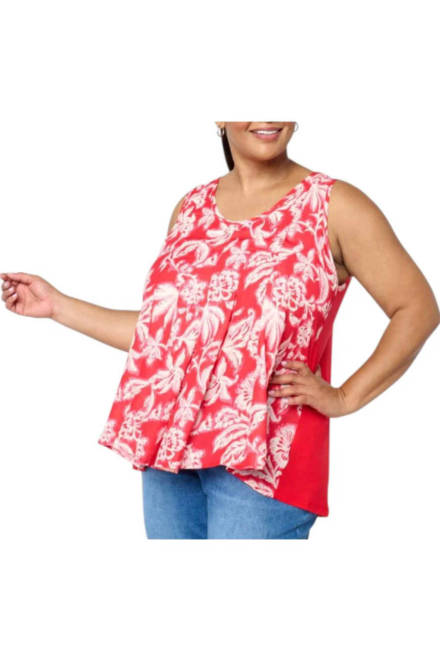 DG2 by Diane Gilman Women's Pleated Front High-Low Tank Red Tropical - Regular